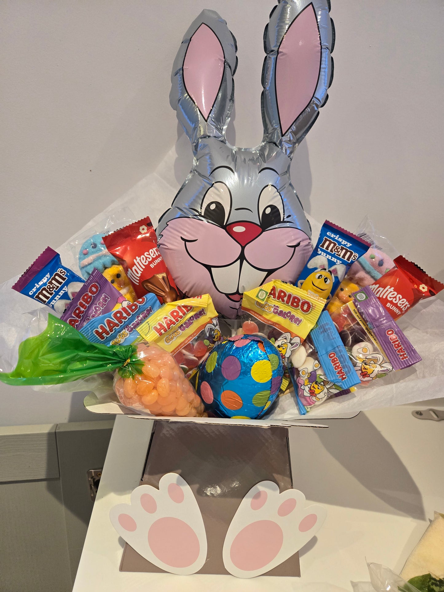 Easter bunny balloon Easter bouquet with mixed sweets and chocolate mini eggs hamper