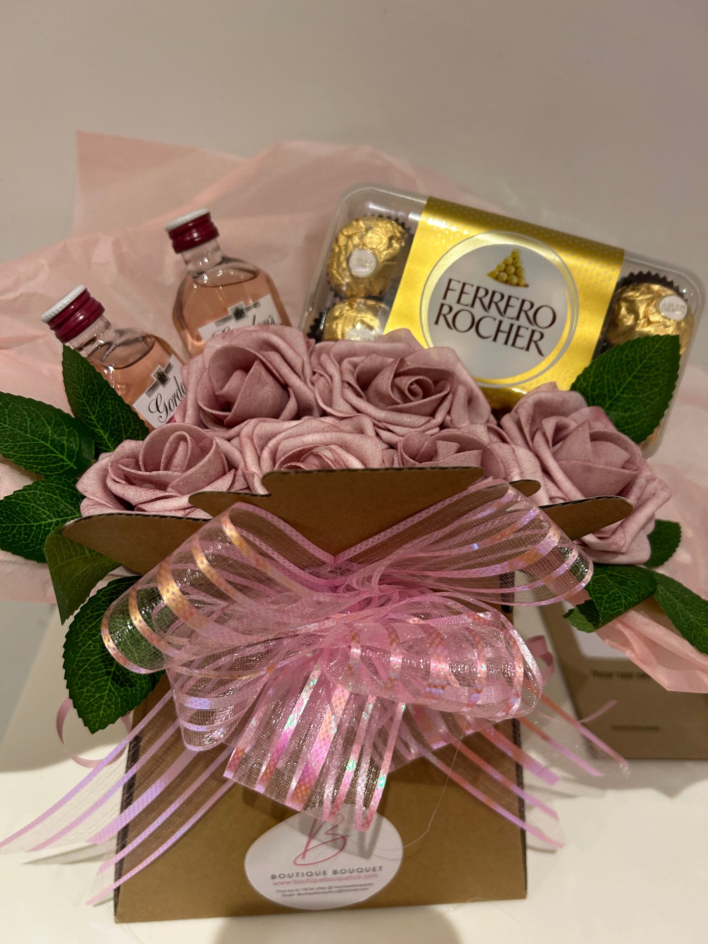 Pink gin and ferrero rocher chocolate bouquet