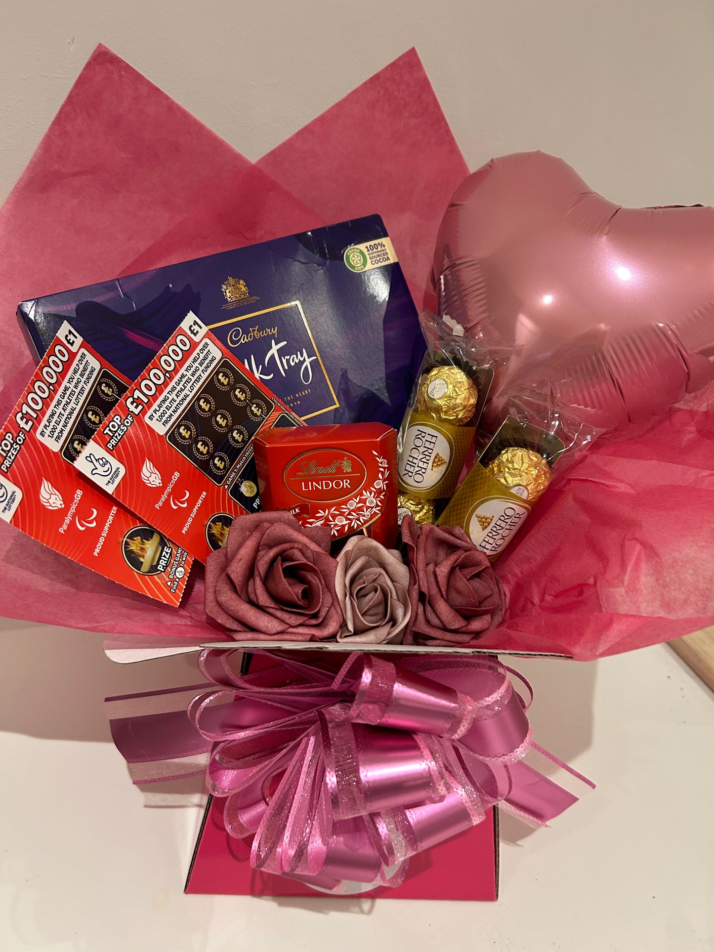 Personalised balloon Mixed chocolate and scratchcards bouquet