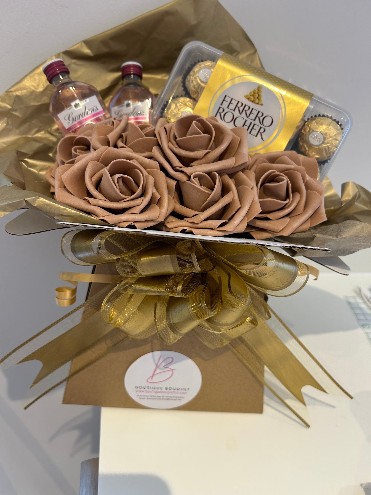 Pink gin and ferrero rocher chocolate bouquet