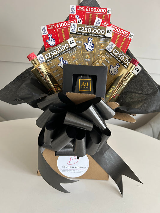 Au vodka gift set and scratchcard bouquet