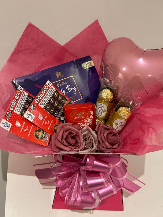 Personalised balloon Mixed chocolate and scratchcards bouquet