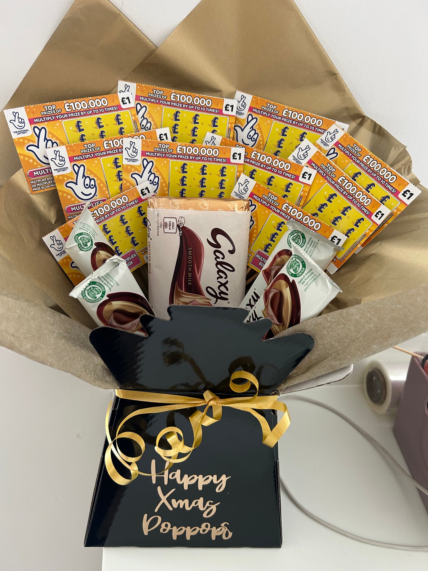 Galaxy chocolate and scratchcard bouquet