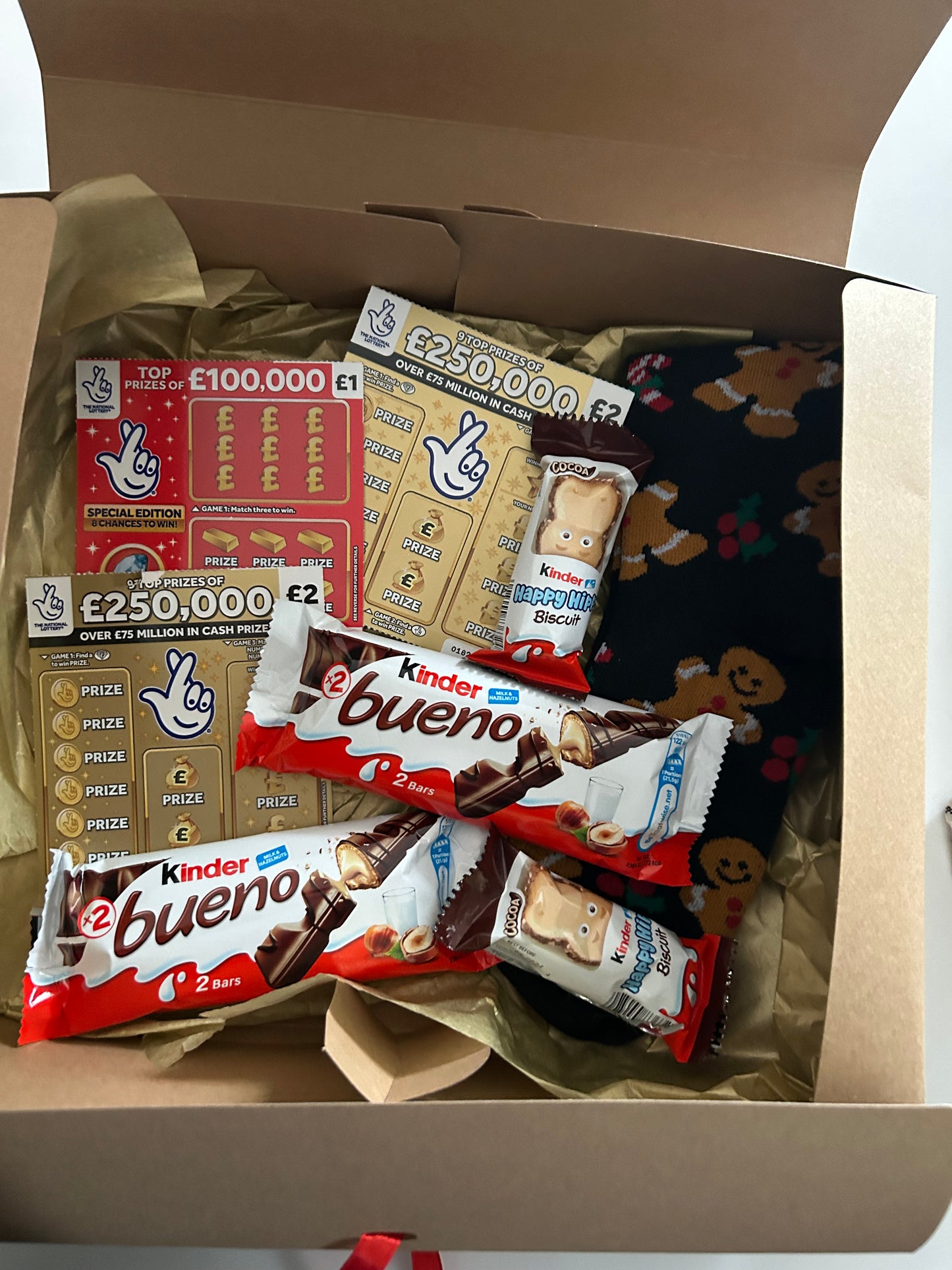 Adults Personalised Christmas Eve box with scratchcards and chocolate