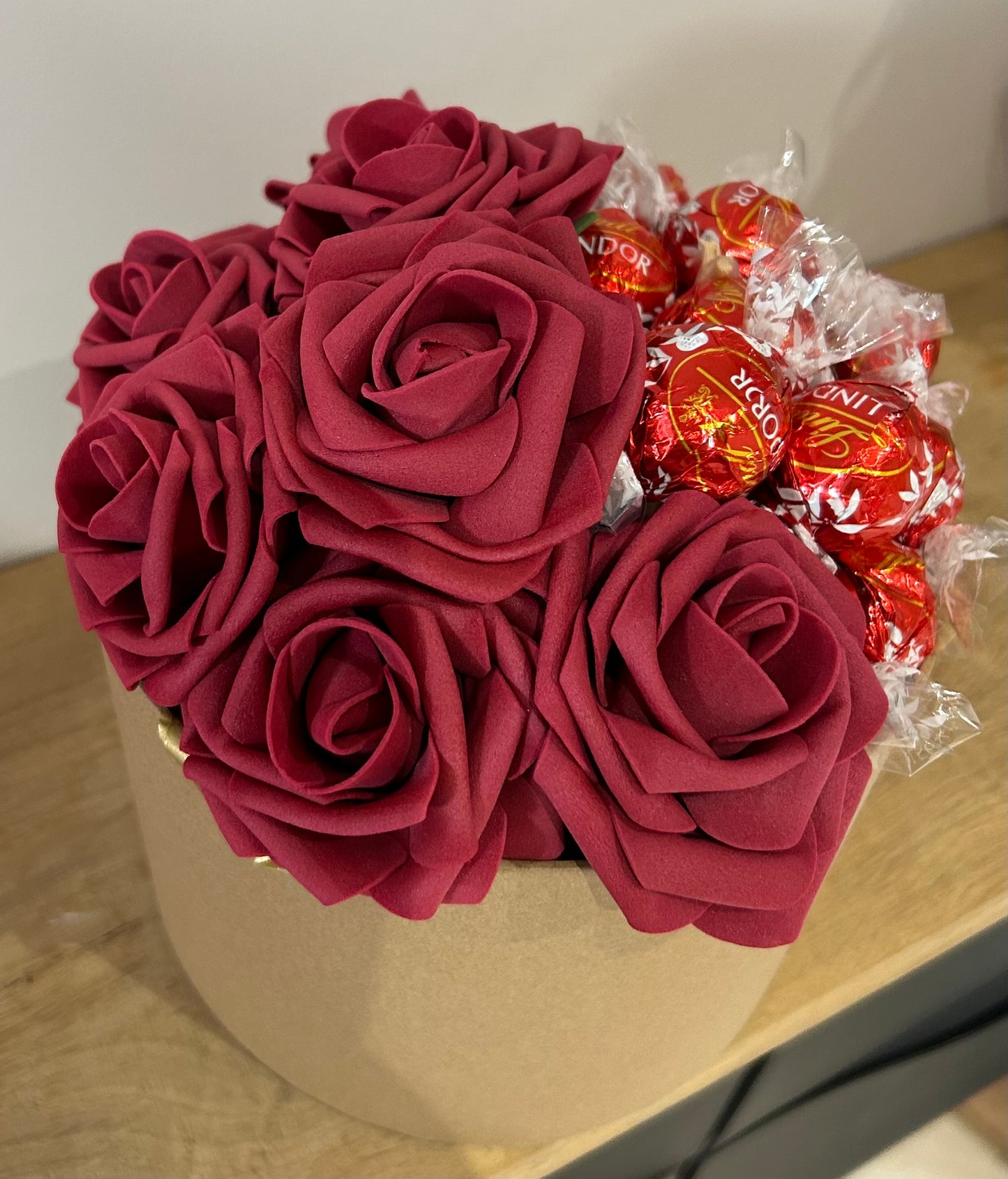 Lindt lindor chocolate and rose filled hat box gift