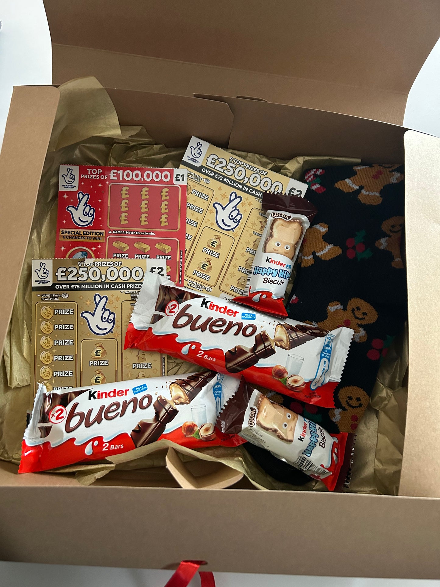 Adults Personalised Christmas Eve box with scratchcards and chocolate