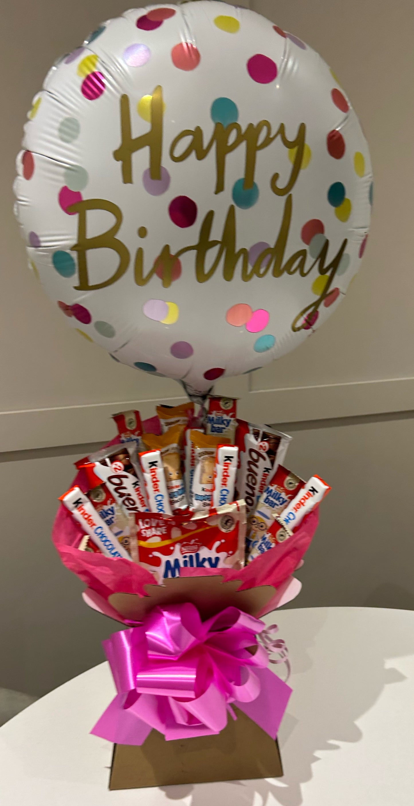 Birthday chocolate bouquet with balloon chocolate and colour theme can be changed to suit