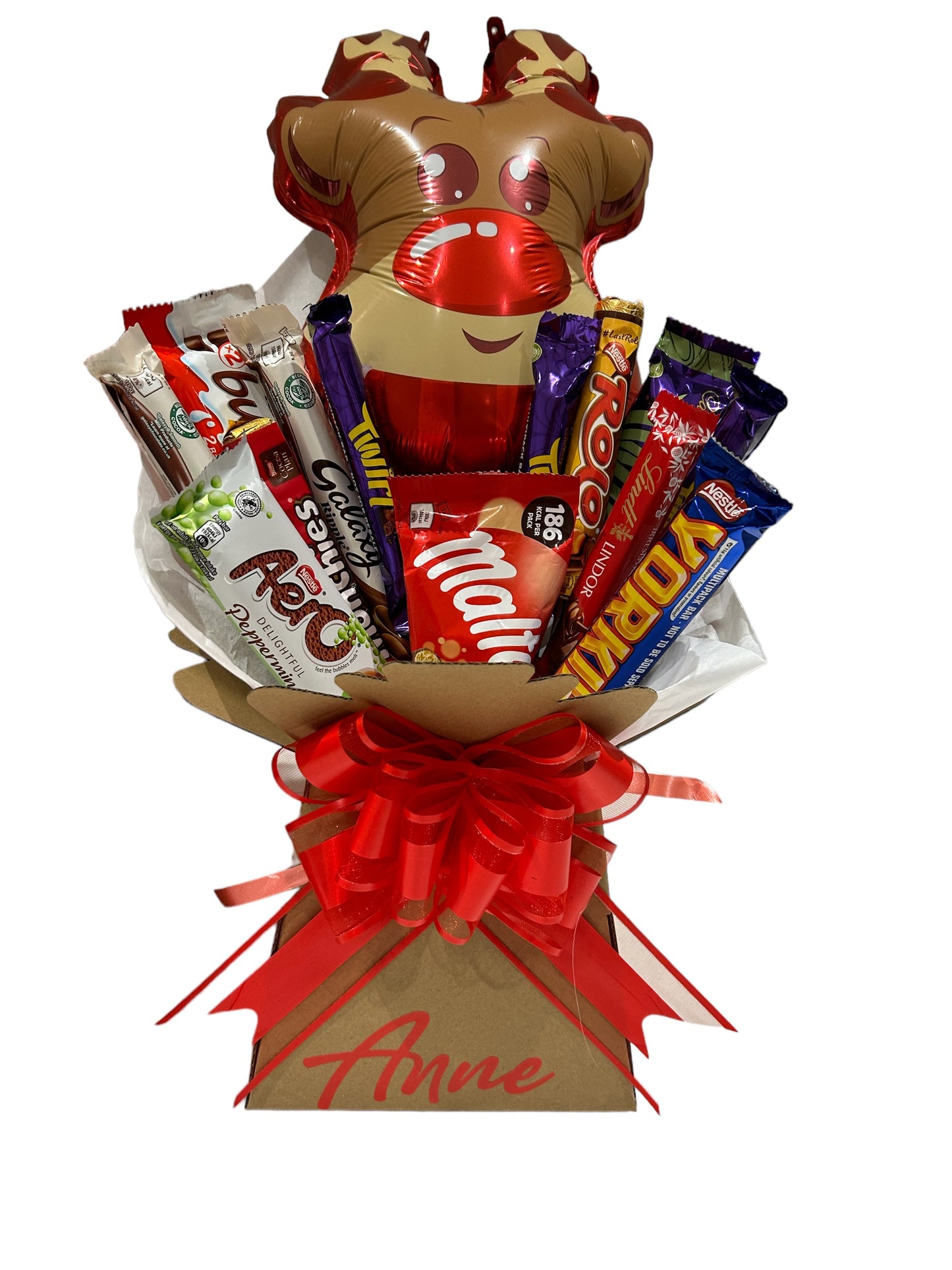 Personalised children’s Christmas hamper Christmas bouquet with balloon and Cadburys chocolate