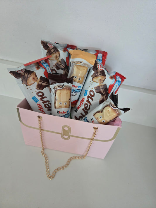 Handbag chocolate hamper filled with kinder chocolates