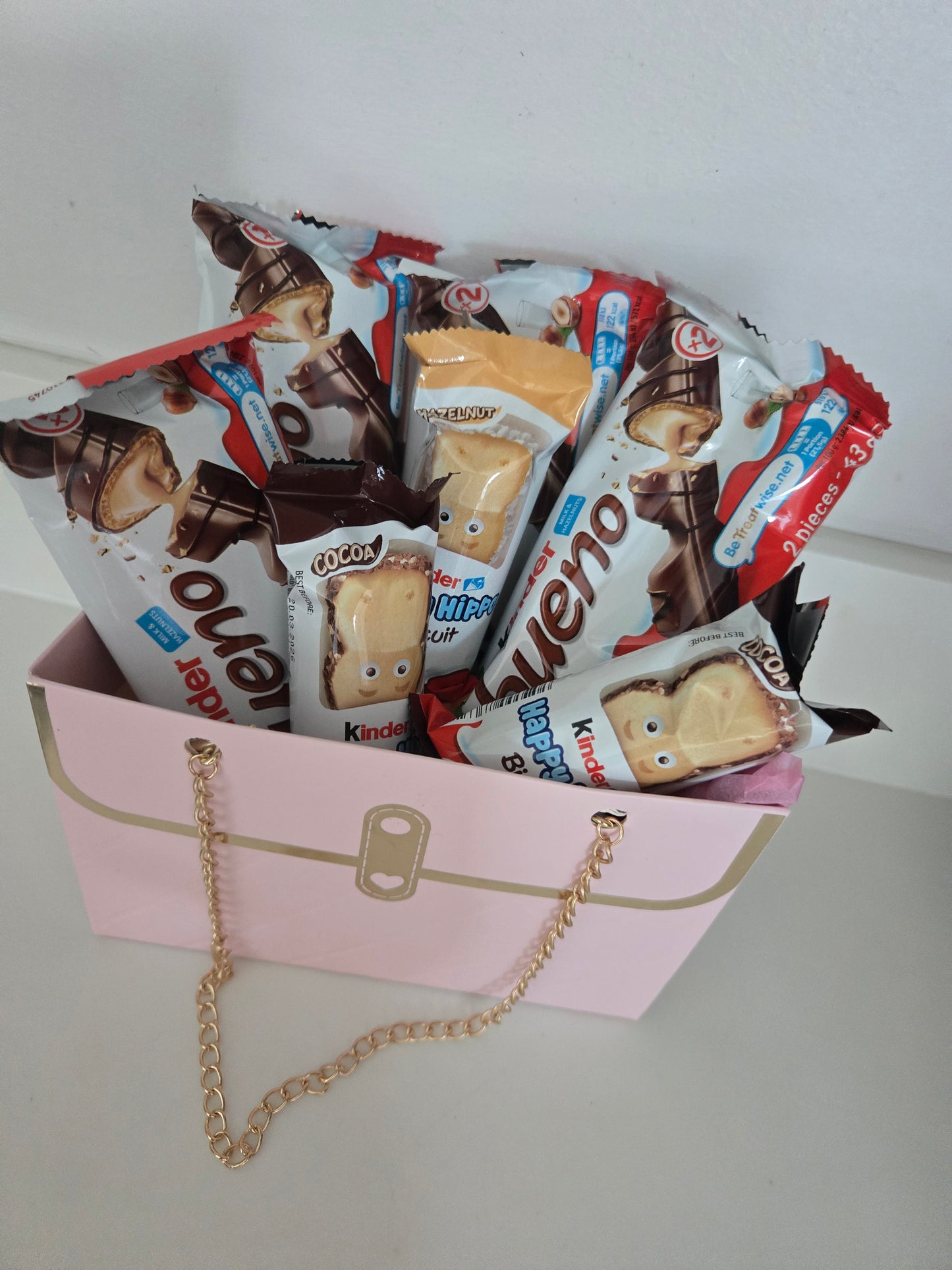 Handbag chocolate hamper filled with kinder chocolates