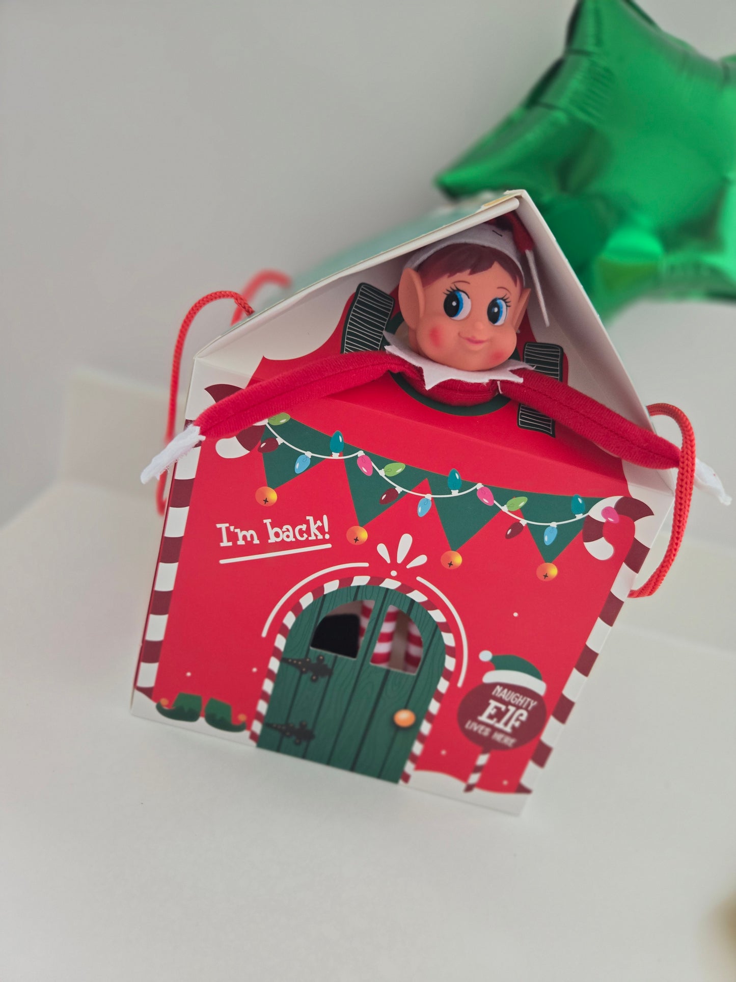 Elf arrival house and personalised balloon