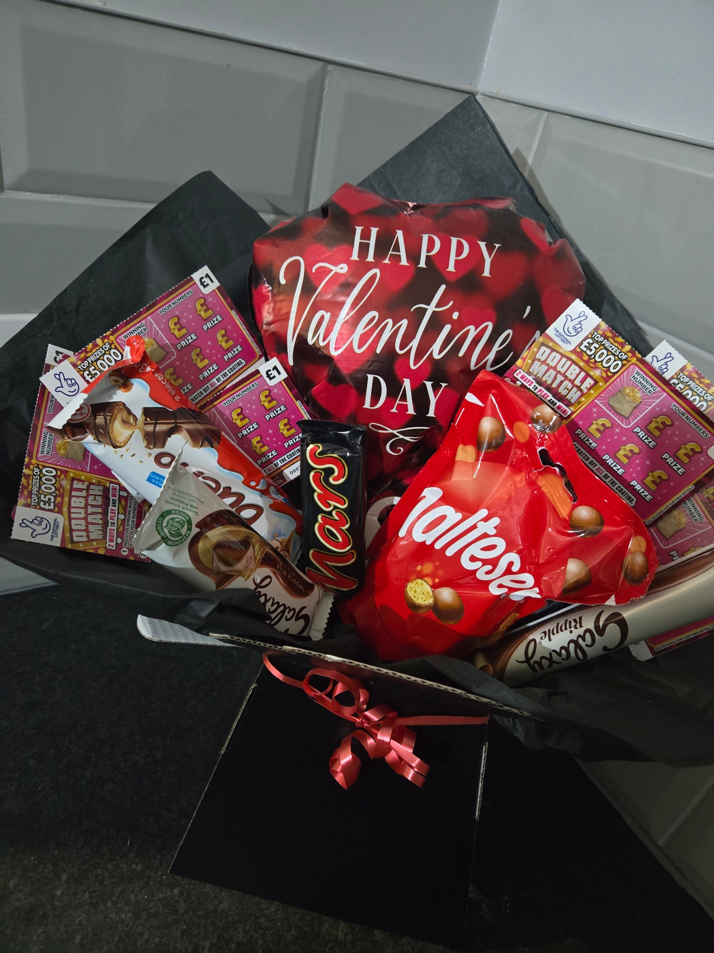Valentines chocolate and scratchcard bouquet