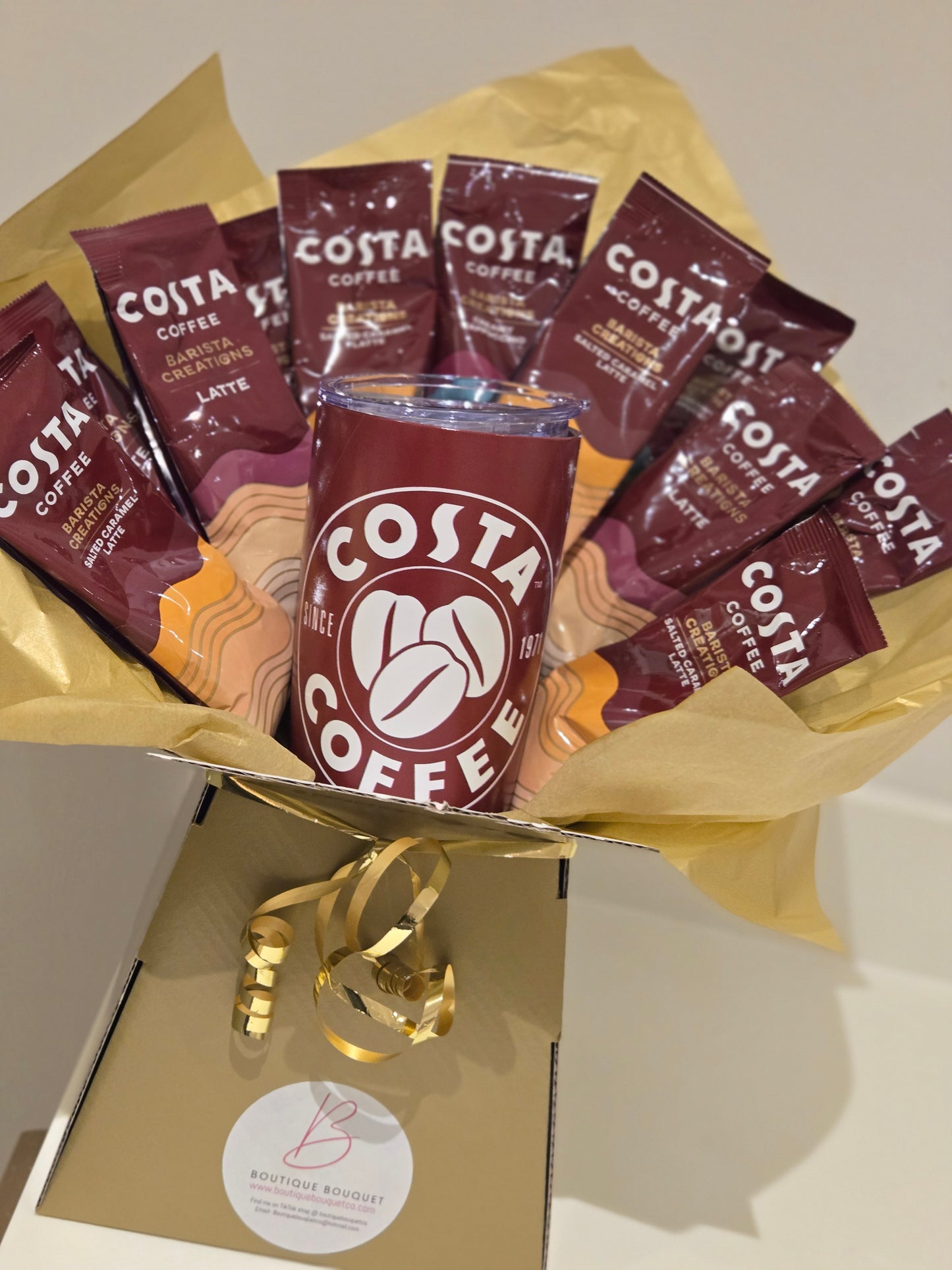 Costa coffee bouquet with coffee and travel cup