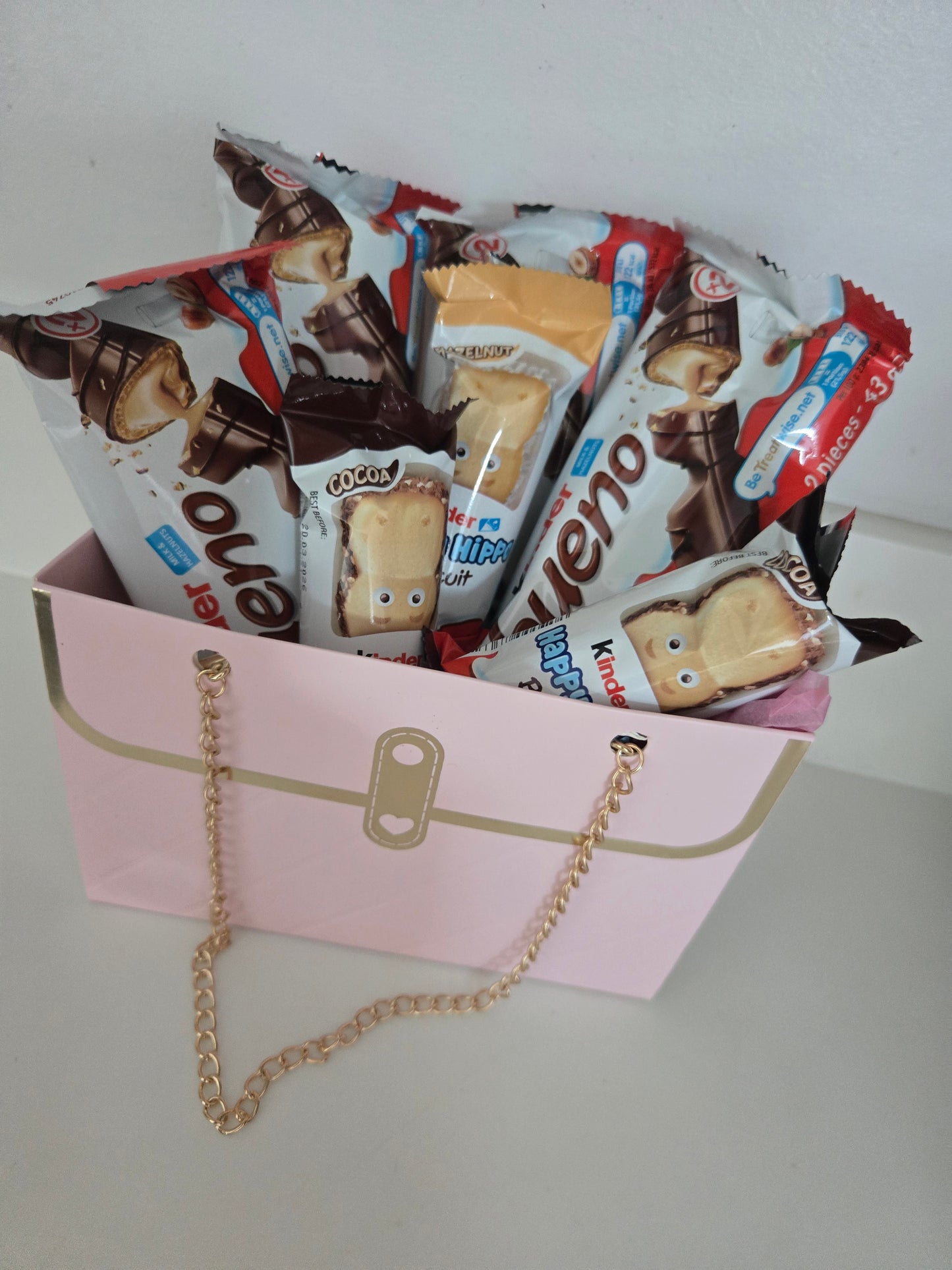 Handbag chocolate hamper filled with kinder chocolates