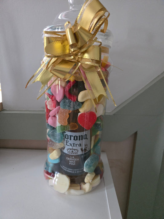 Large filled sweetie jar with bottle of beer 2.4L