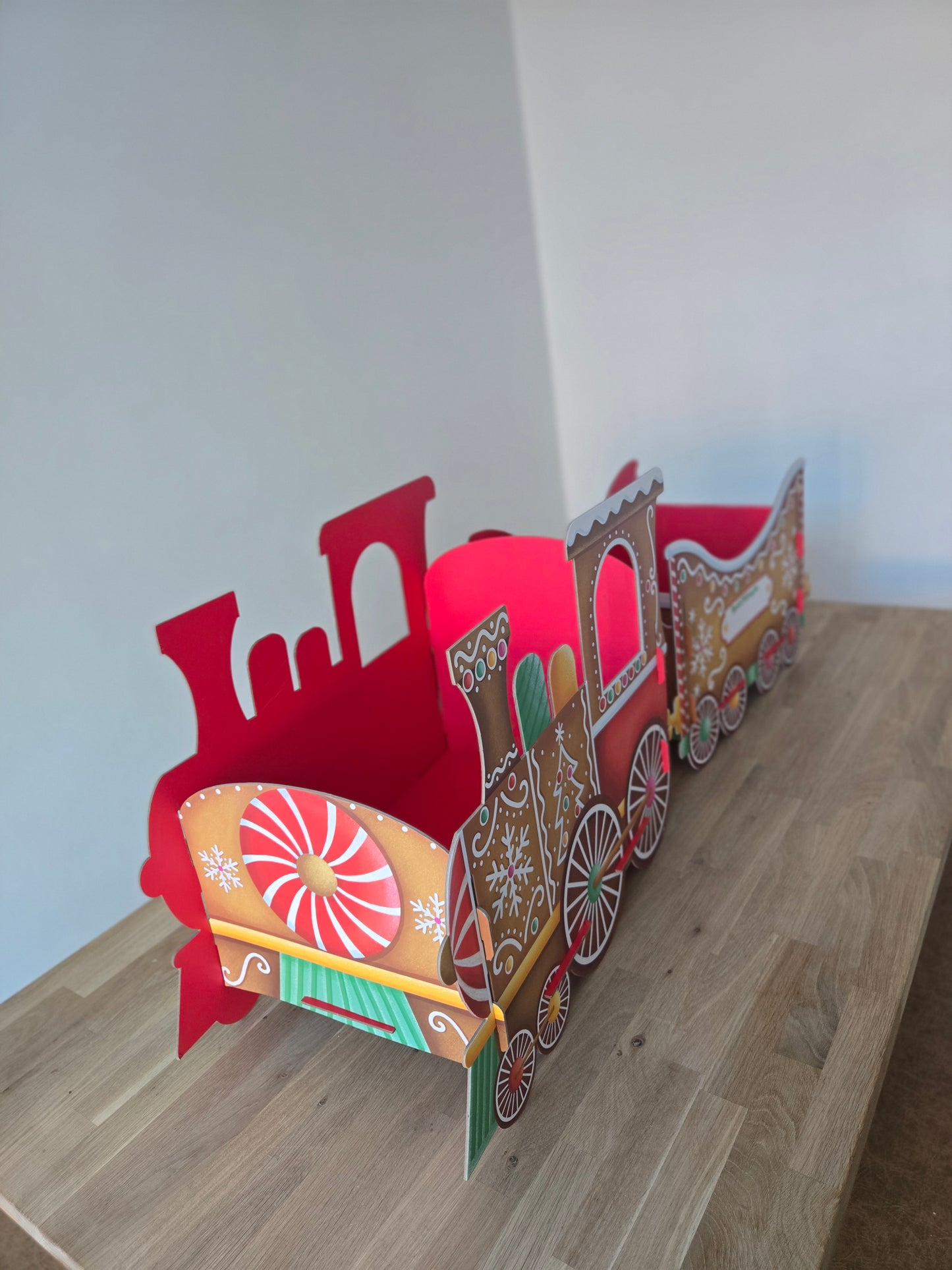 XL Christmas train gingerbread design and christmas gift train present holder