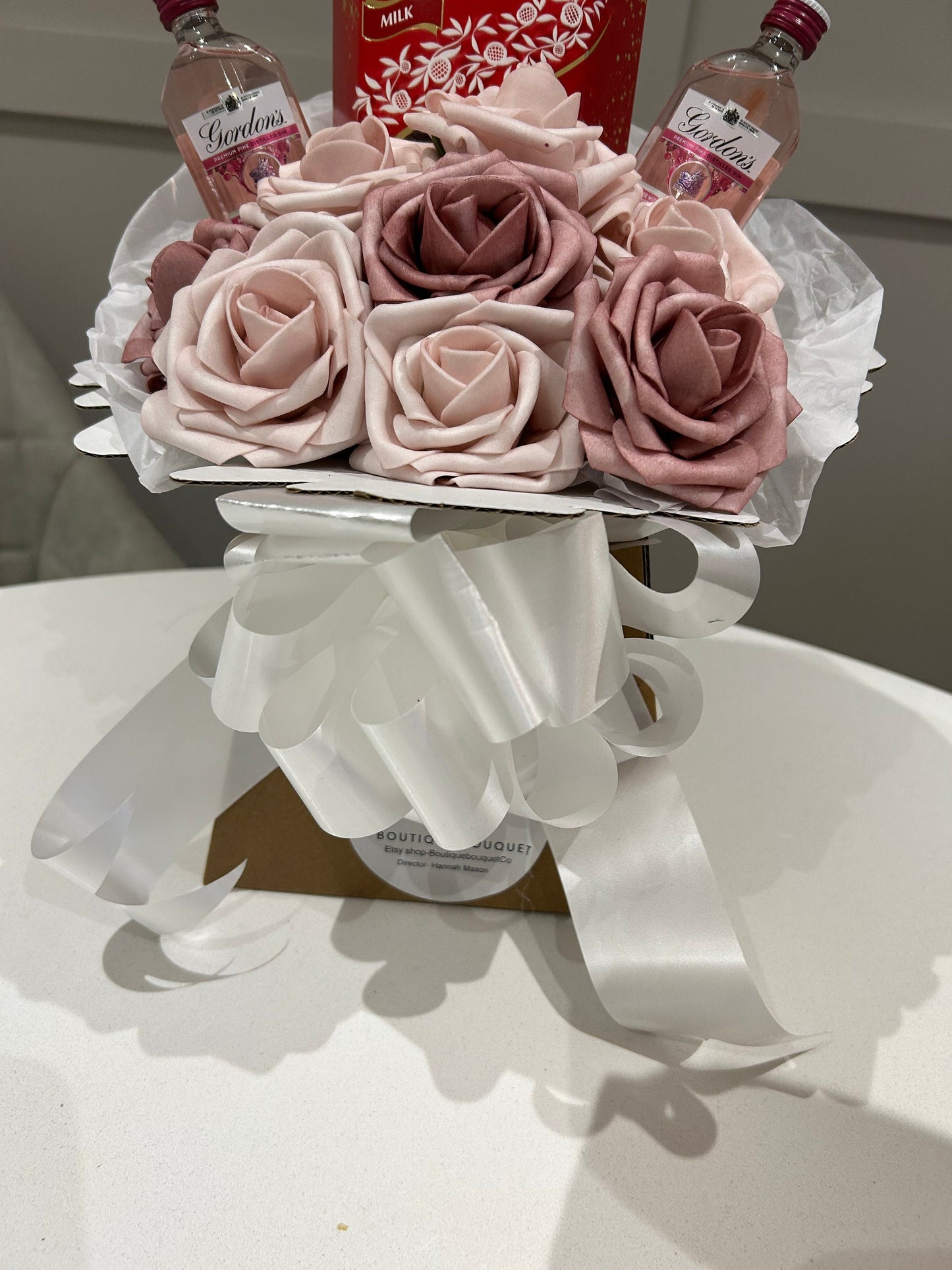 Pink gin gift…Gordon’s pink gin & lindt chocolate bouquet # pink gin bouquet