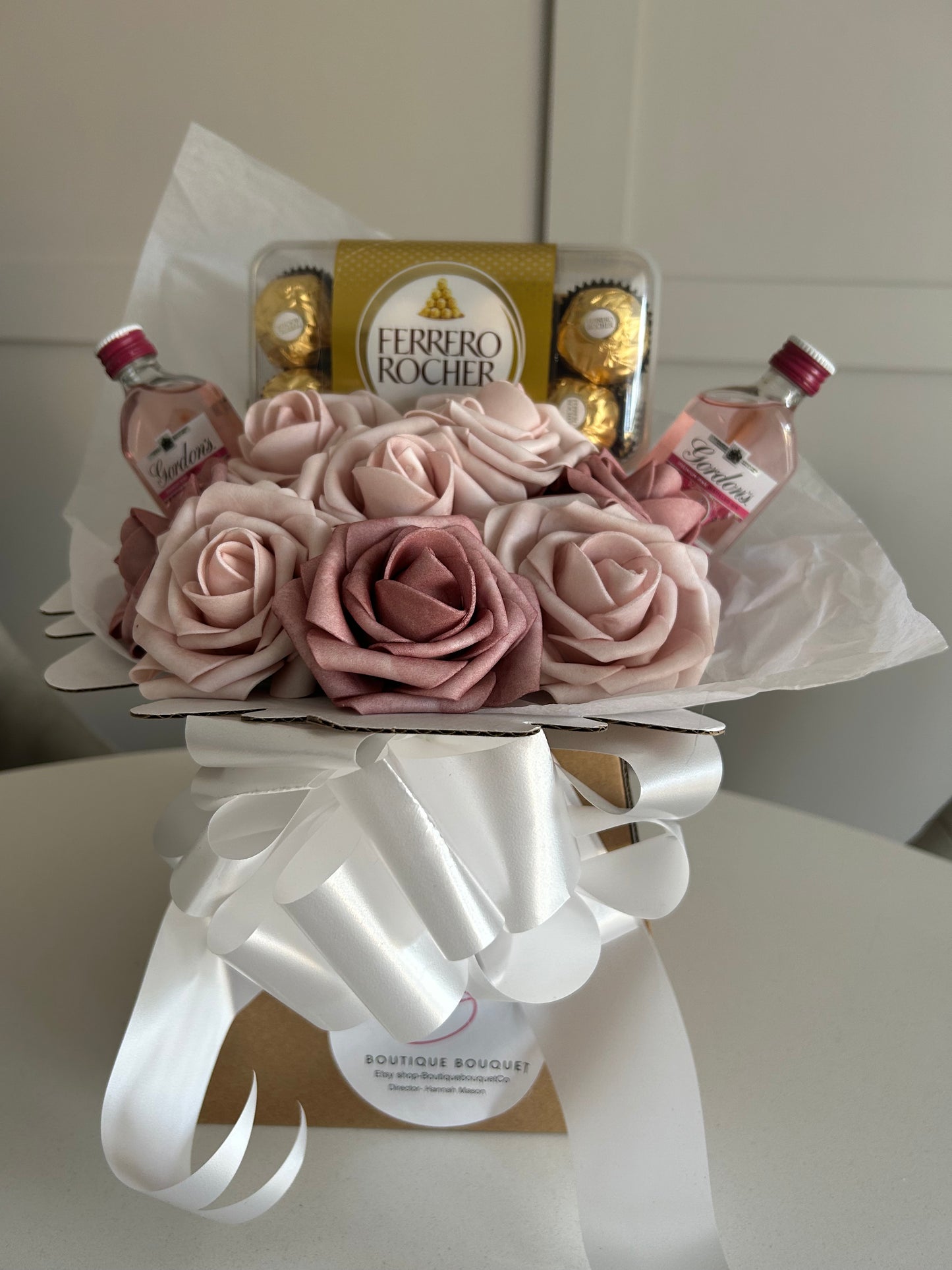 Pink gin and ferrero rocher chocolate bouquet