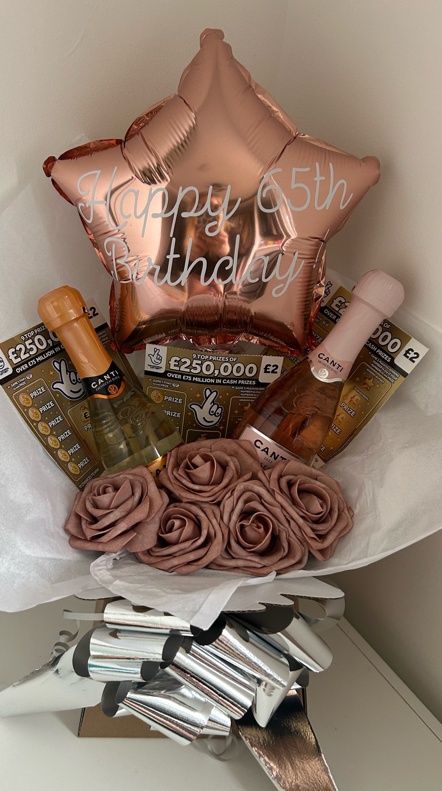 Prosecco and scratchcard bouquet