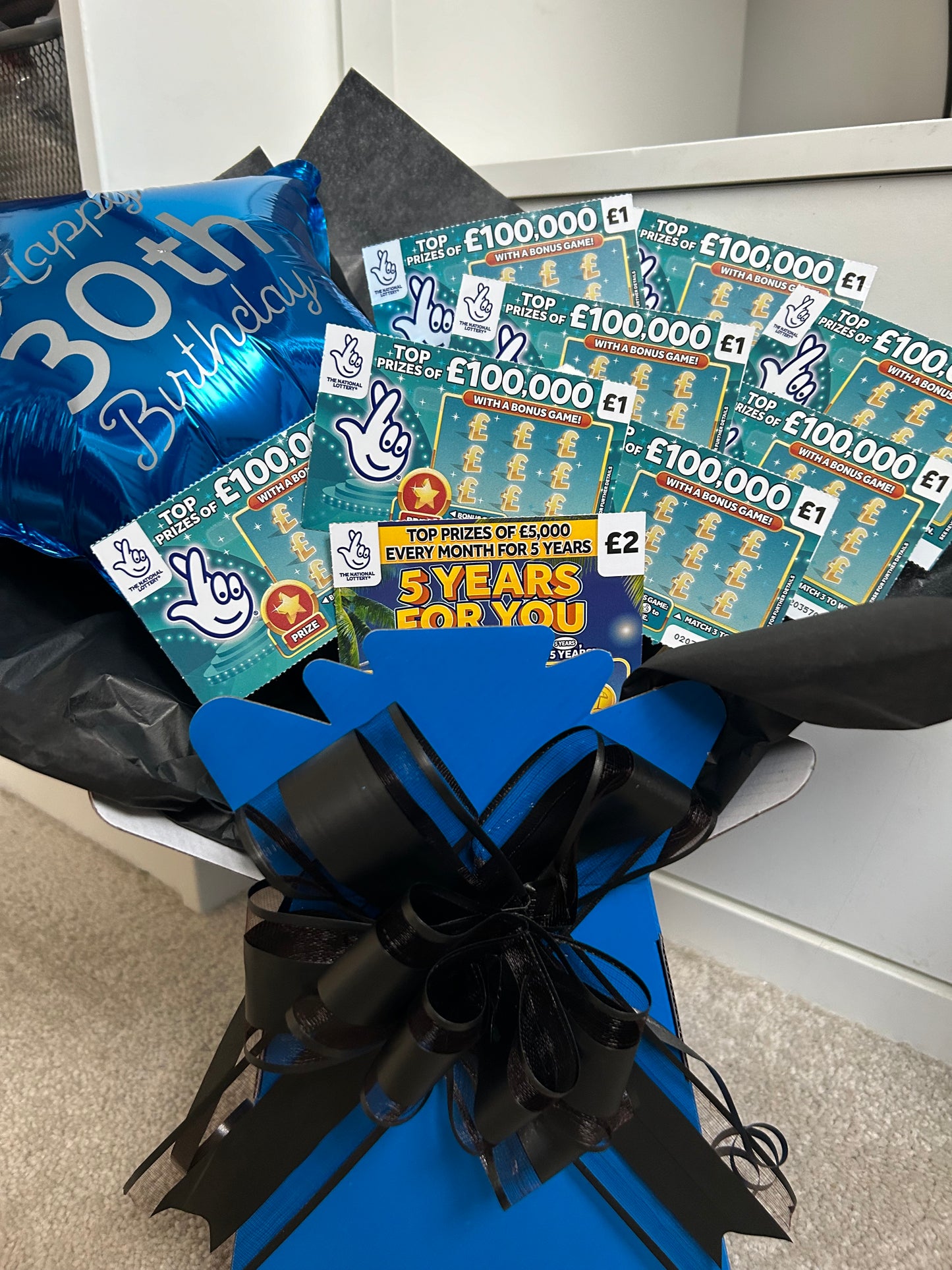 Personalised balloon and scratchcard bouquet