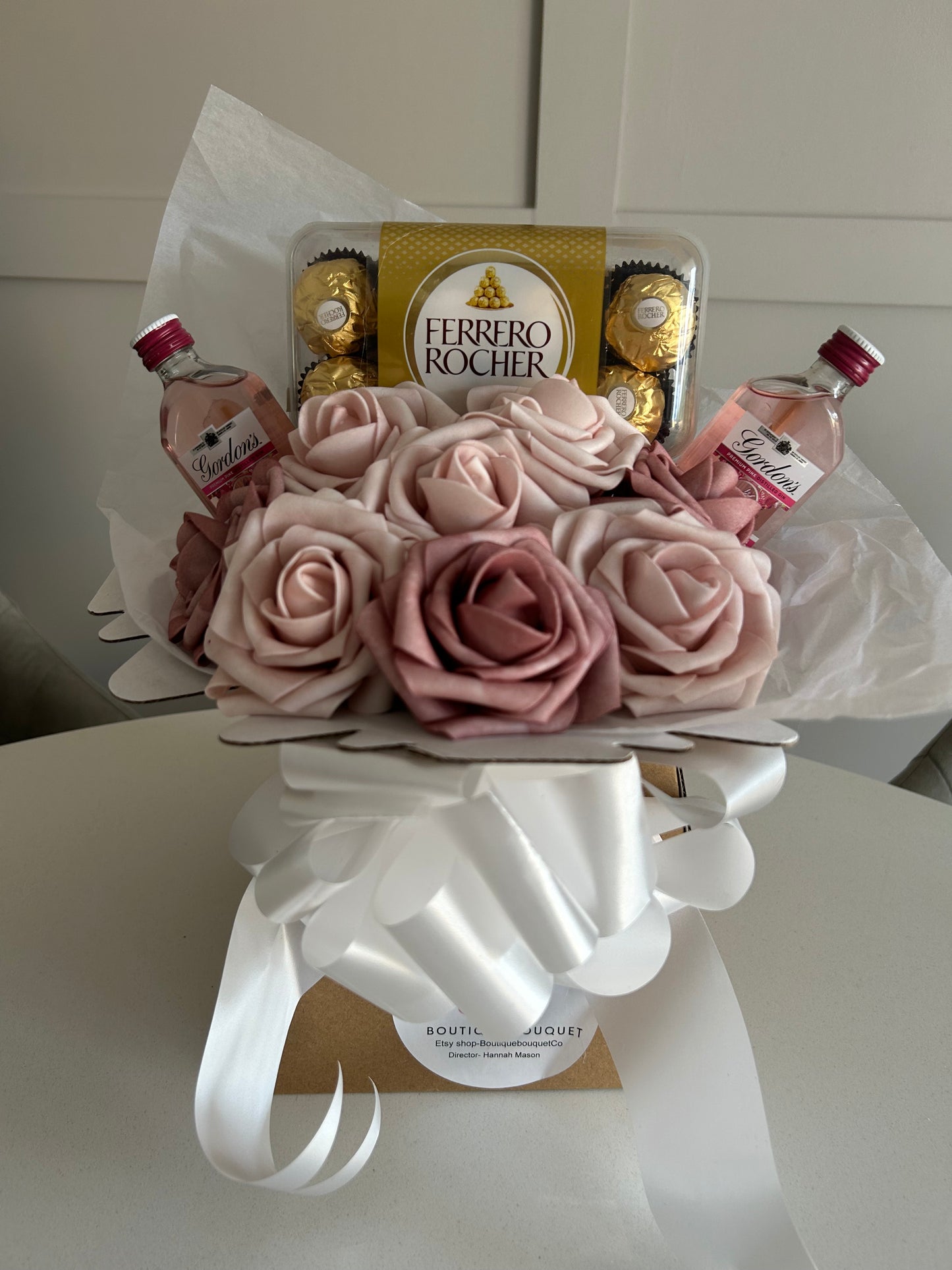 Pink gin and ferrero rocher chocolate bouquet