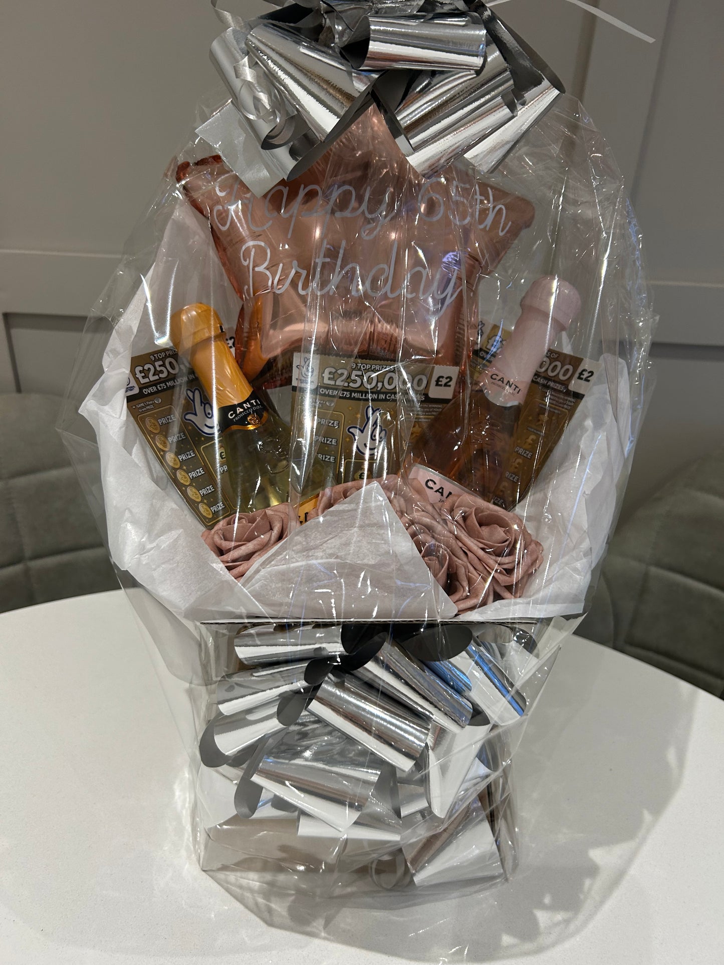 Prosecco and scratchcard bouquet