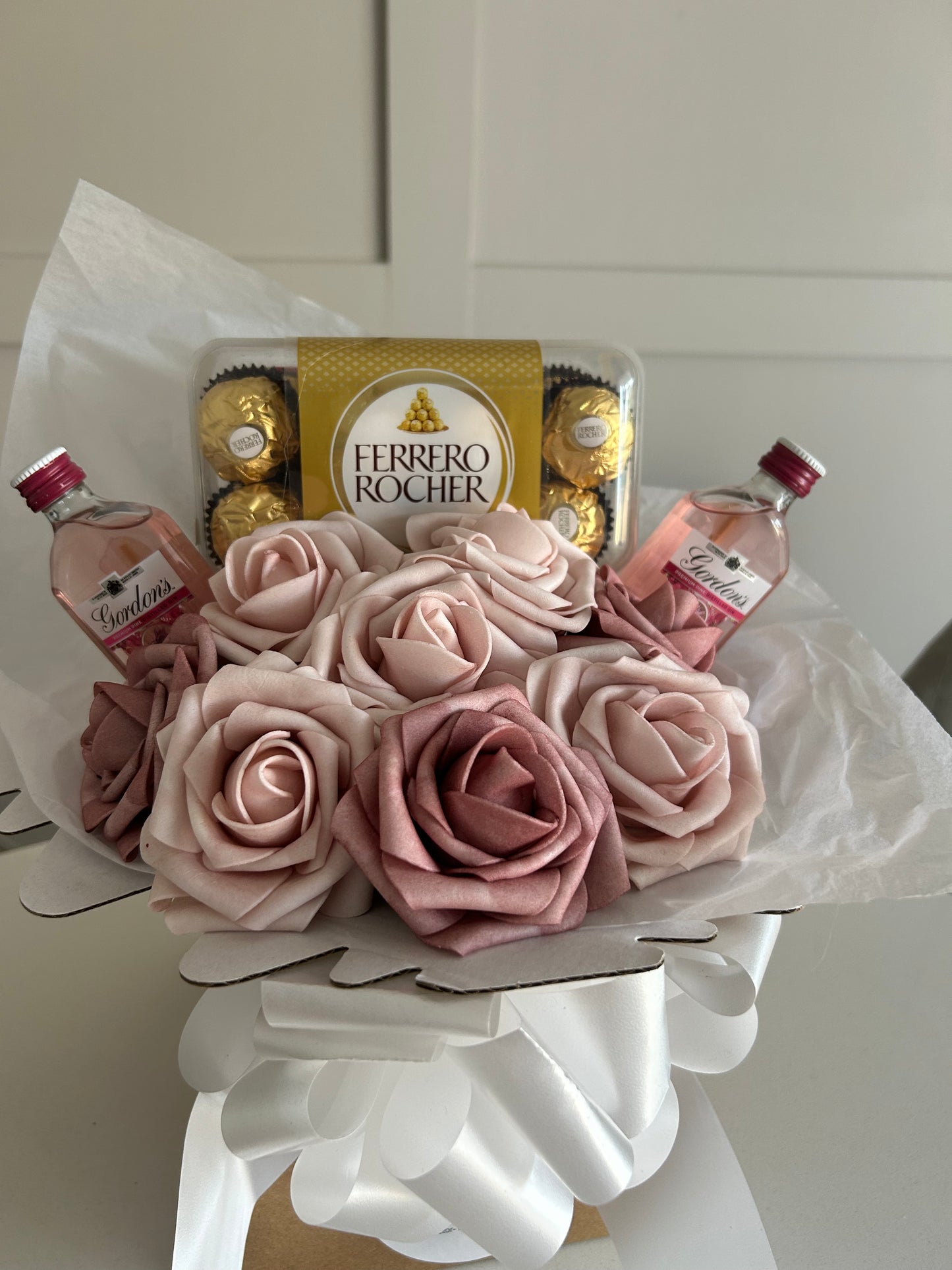 Pink gin and ferrero rocher chocolate bouquet