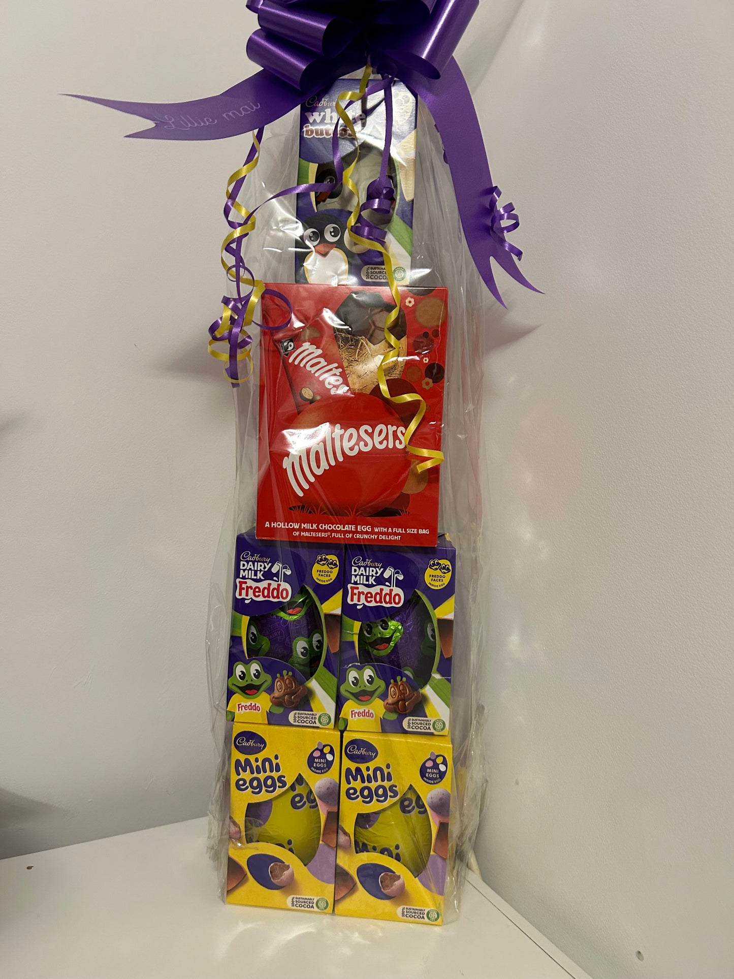 Personalised Easter egg tower containing 6 eggs Easter egg hamper