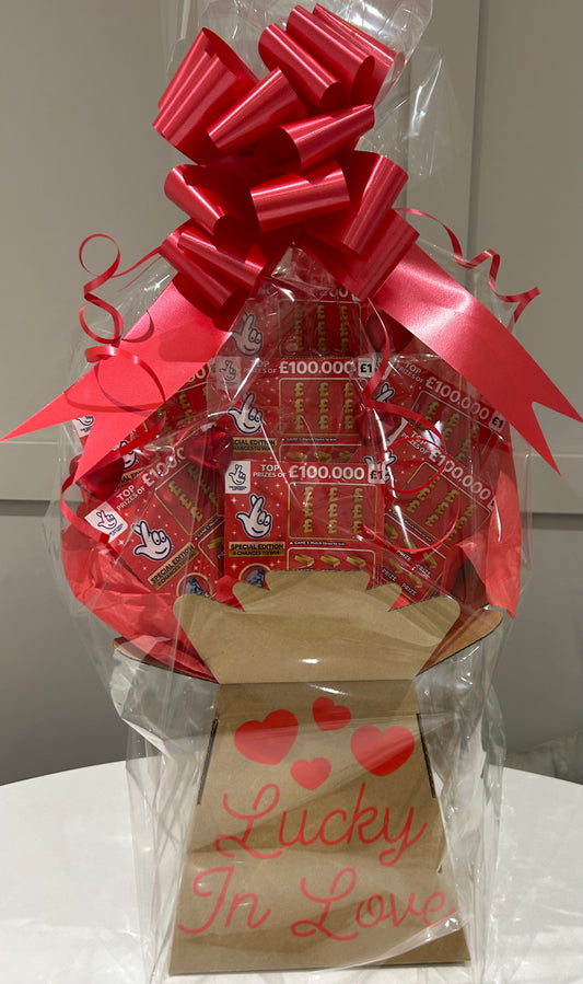 Valentines Scratchcard and chocolate hearts bouquet