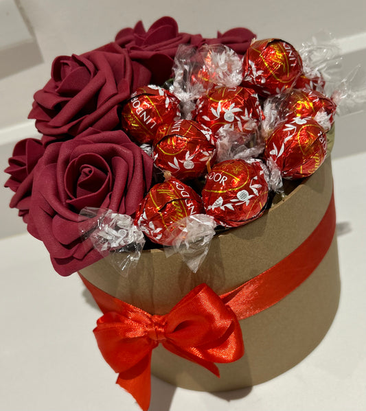Lindt lindor chocolate and rose filled hat box gift
