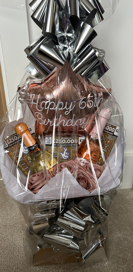 Prosecco and scratchcard bouquet