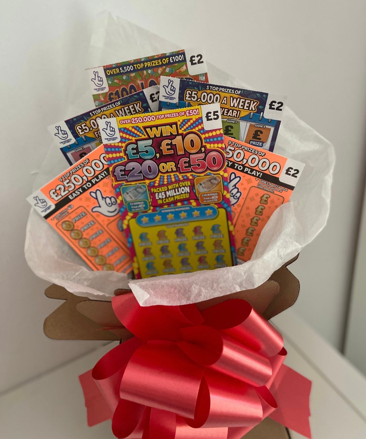 Full scratchcard bouquet with variety of scratchcards