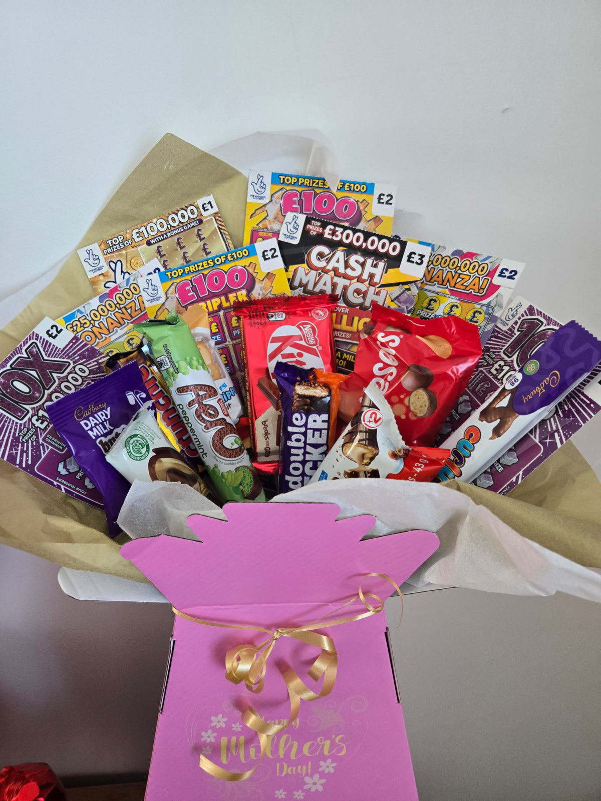 Mixed chocolate and scratchcard bouquet