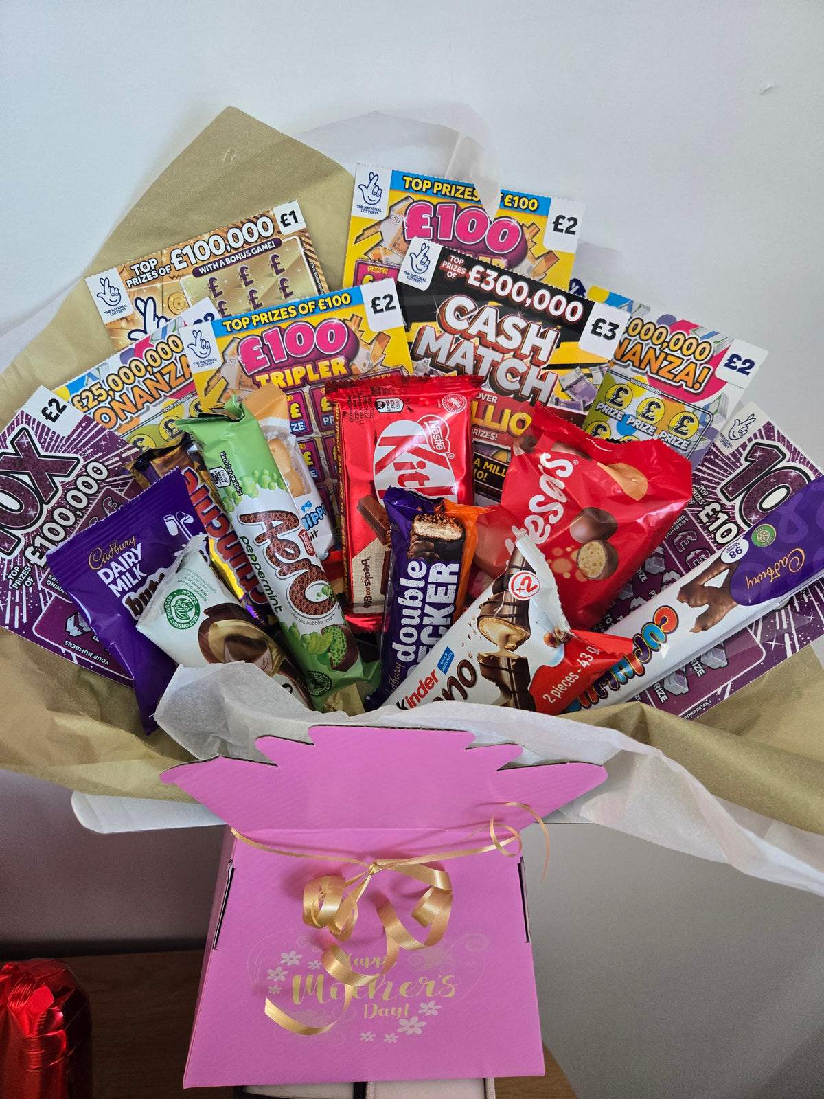 Mixed chocolate and scratchcard bouquet