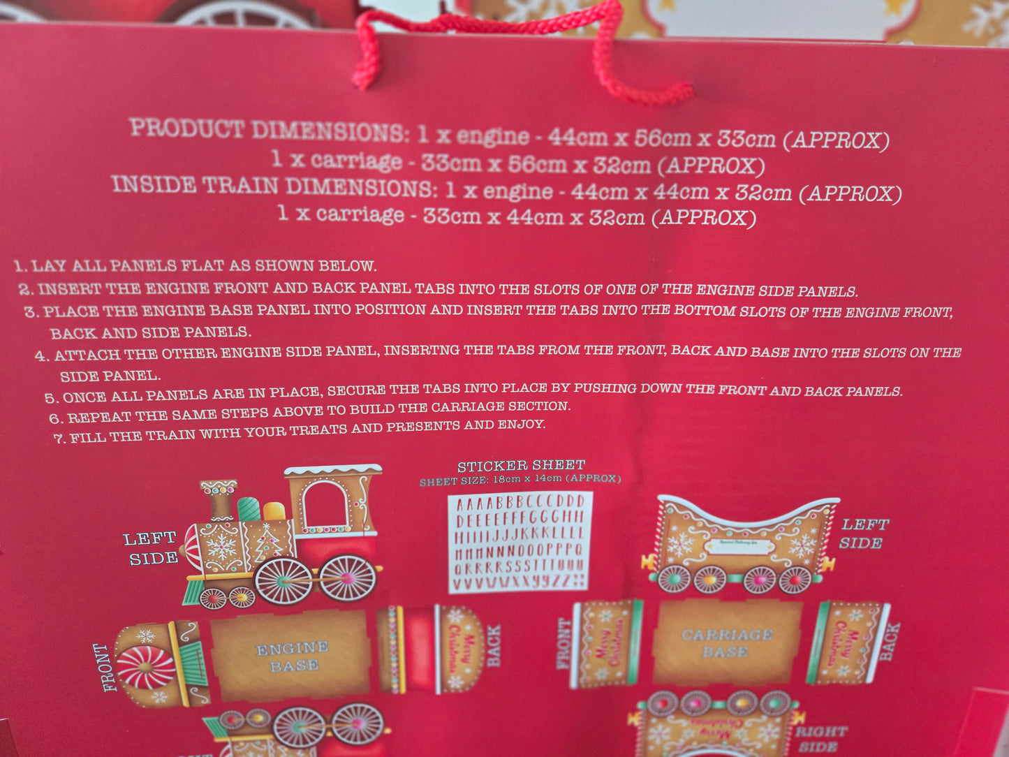 XL Christmas train gingerbread design and  christmas gift train present holder