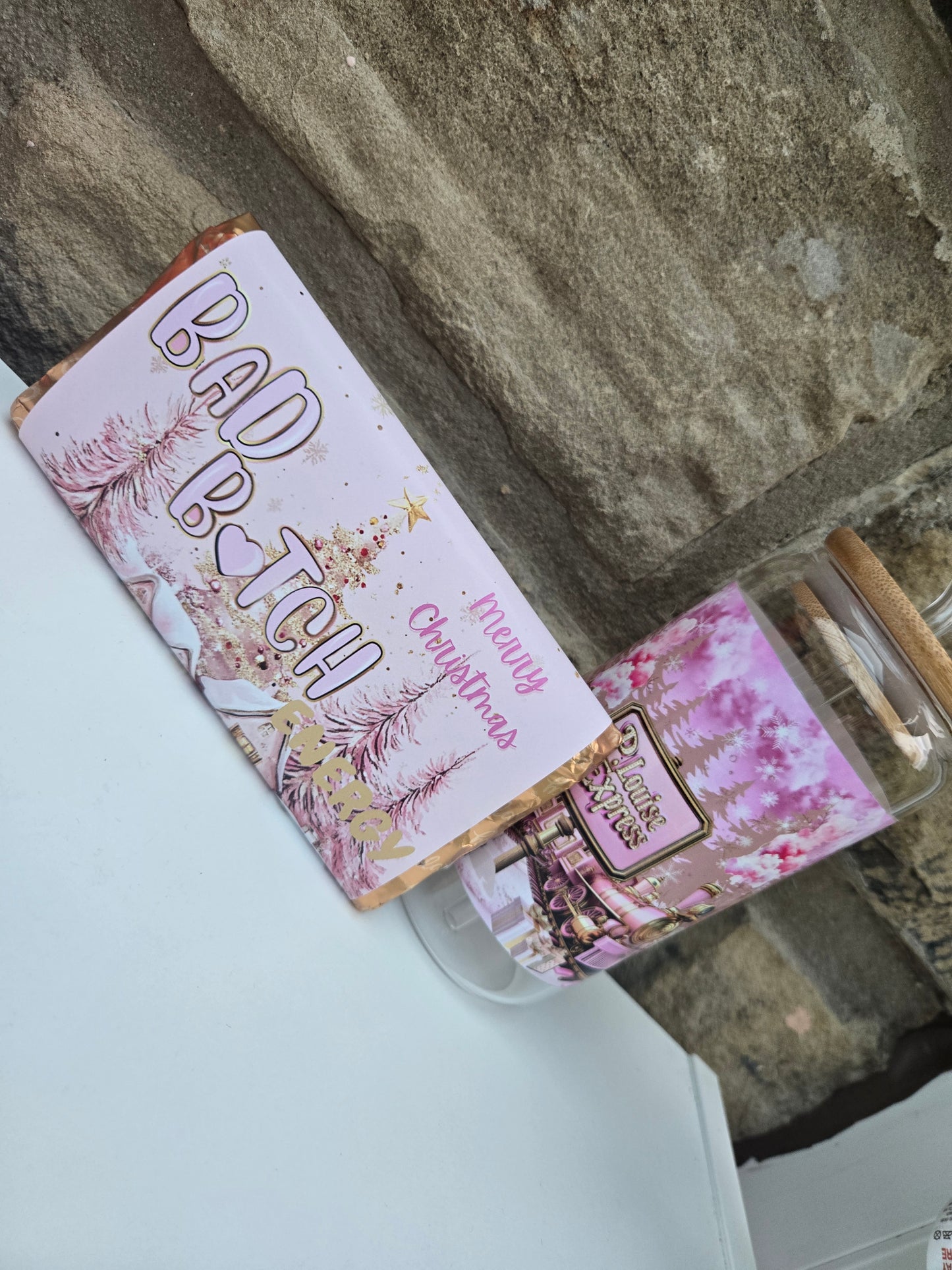 Plouise inspired chocolate bar & glass combo