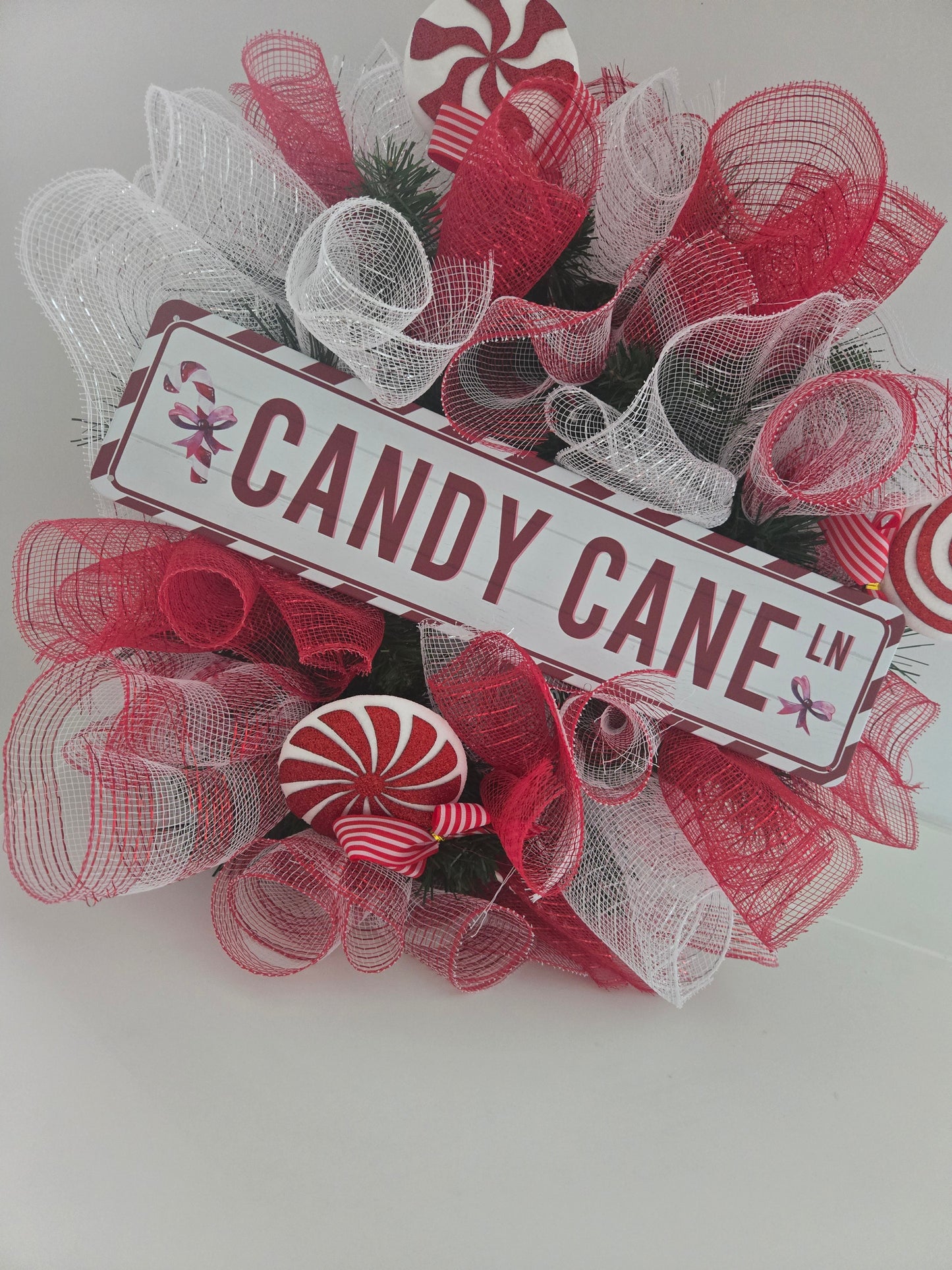 Candy cane lane Christmas wreath made to order