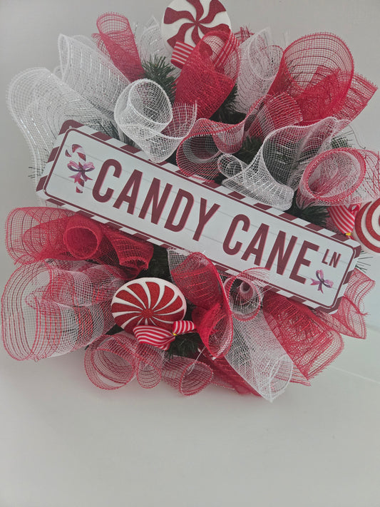 Candy cane lane Christmas wreath made to order