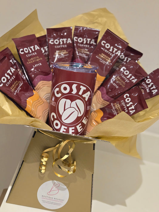 Costa coffee bouquet with coffee and travel cup
