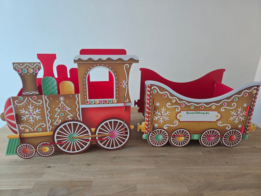XL Christmas train gingerbread design and  christmas gift train present holder