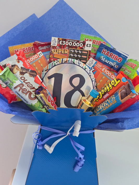 Birthday badge mixed bouquet with scratchcards