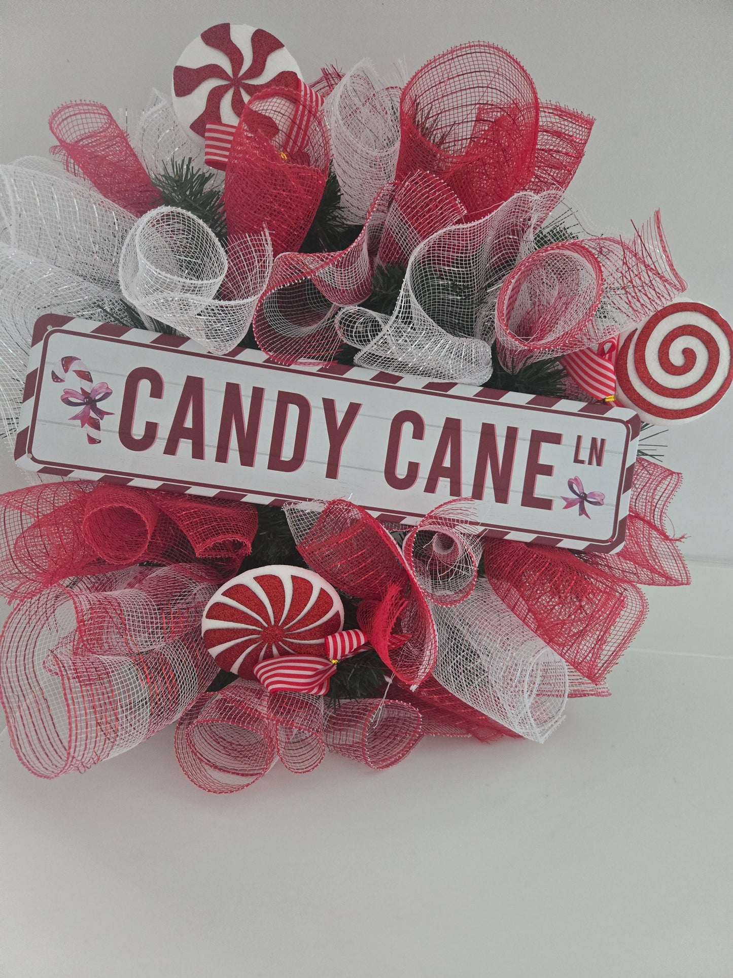 Candy cane lane Christmas wreath made to order