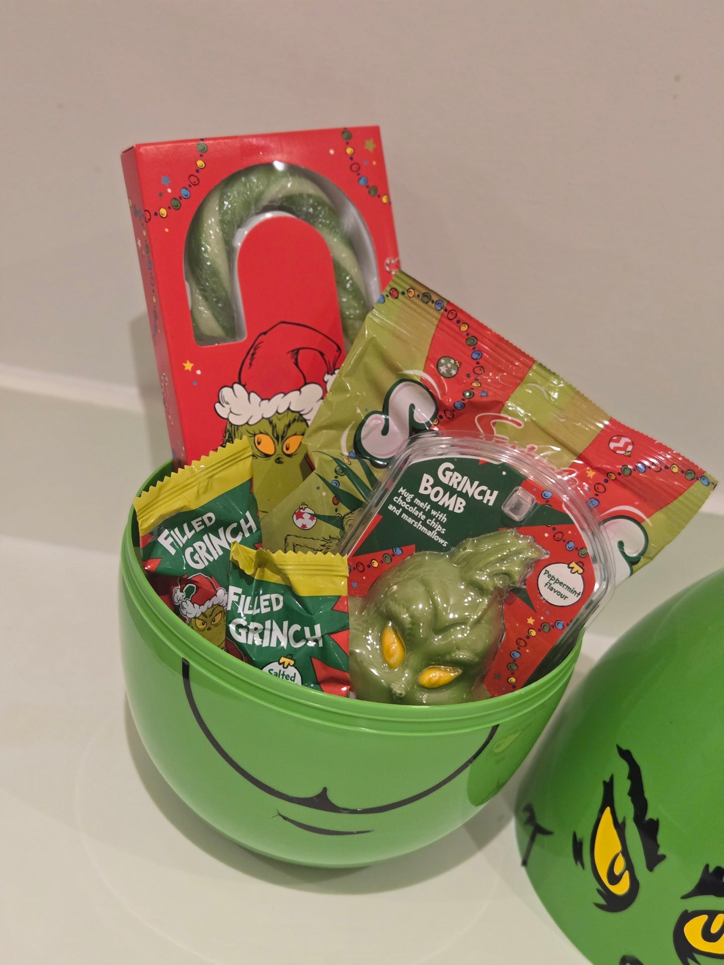 Grinch christmas hamper filled with sweets and chocolate
