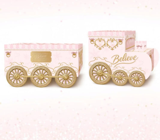 Pre-order Pink and gold large believe present train £9.99 deposit **£10 due before delivery **