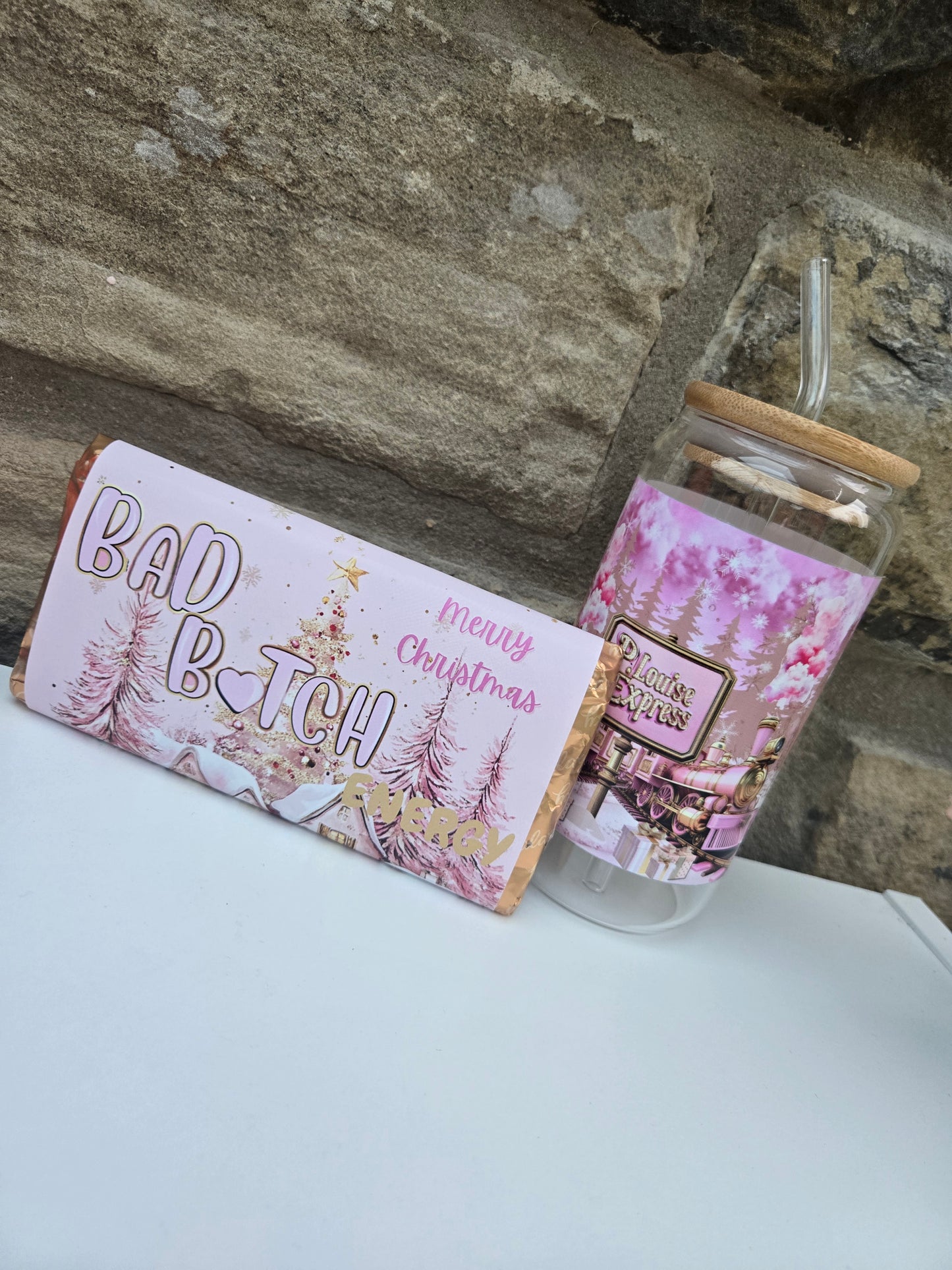Plouise inspired chocolate bar & glass combo