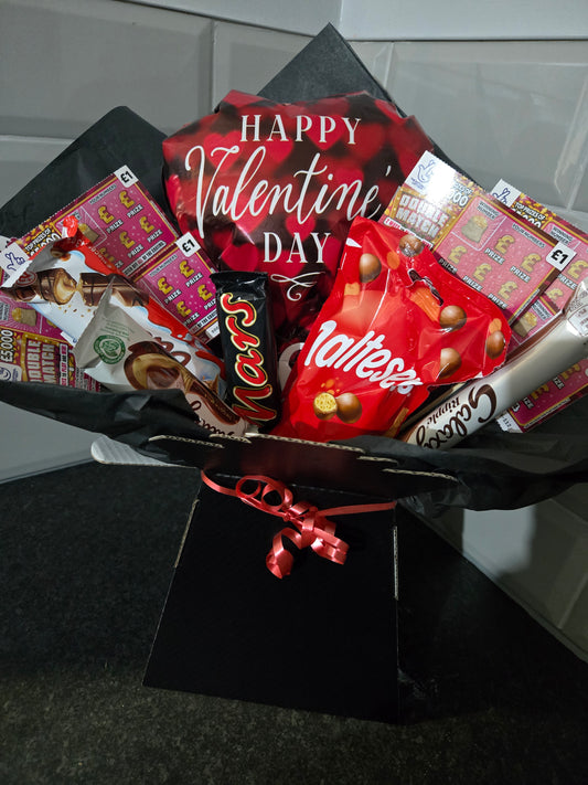 Valentines chocolate and scratchcard bouquet
