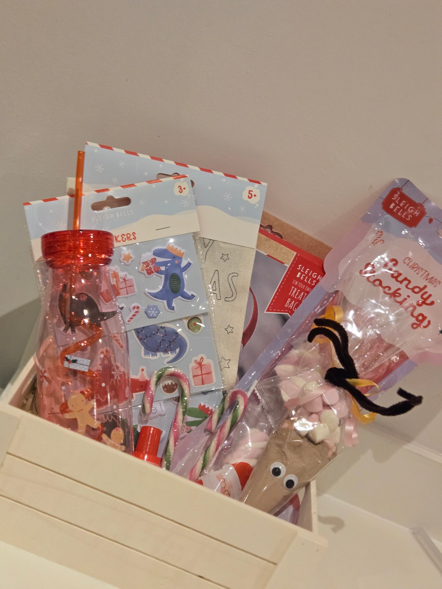 Christmas Eve crate filled with Christmas goodies and activities