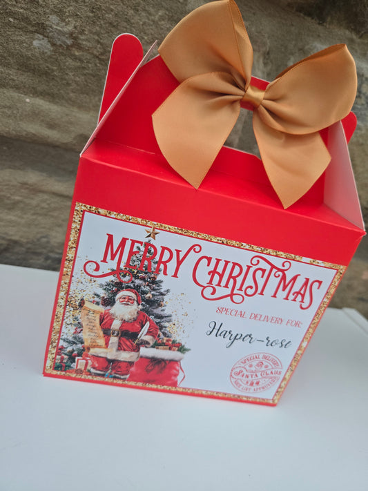 Red and gold Christmas treat boxes personalised