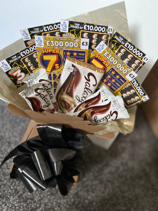 Galaxy chocolate and scratchcard bouquet