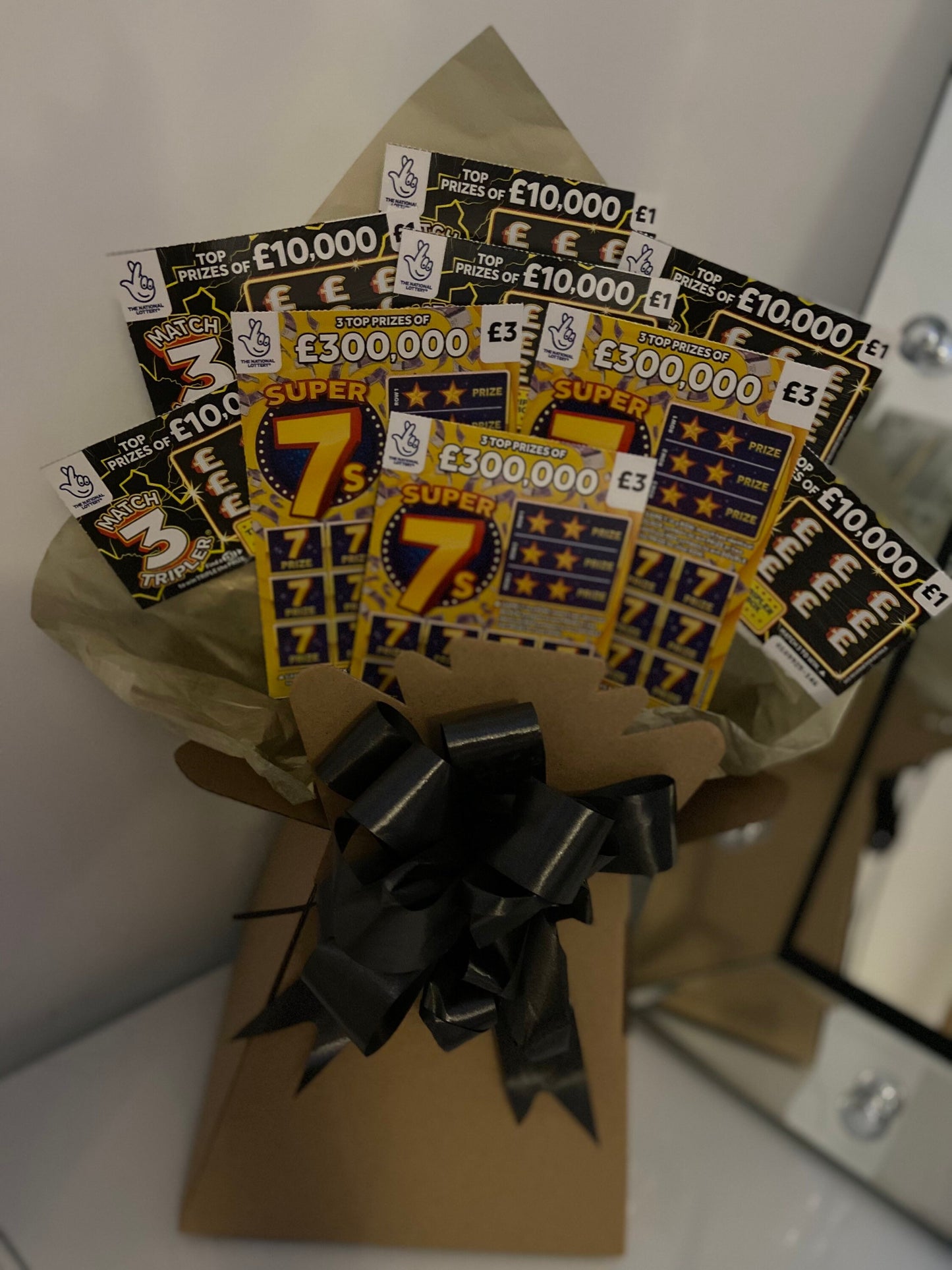 Scratchcard bouquet filled with a variety of scratchcards